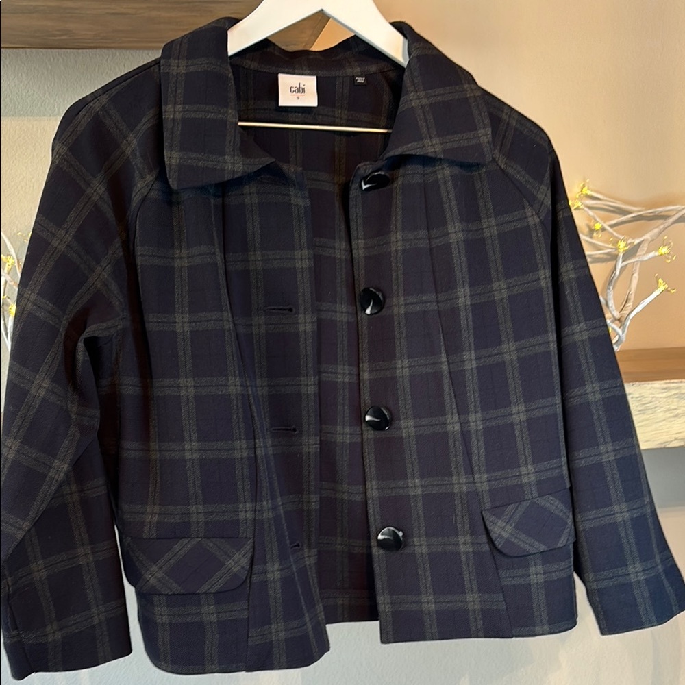 CAbi Plaid Jacket in Navy and Gray
